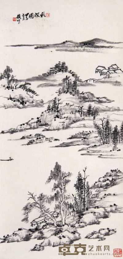 萧俊贤 甲子（1924年）作 秋深图 立轴 69×33cm
